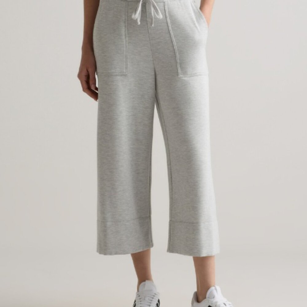 Quince SuperSoft Fleece Cropped Wide Leg Pants in Heather Gray - Picture 5 of 9